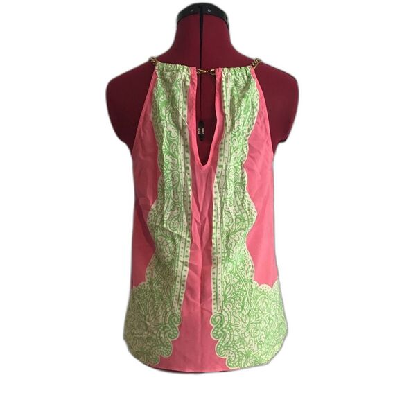 Lilly Pulitzer 100% Silk Riviera Gold Chain Halter Blouse Size Small Pink/Green - Picture 7 of 13